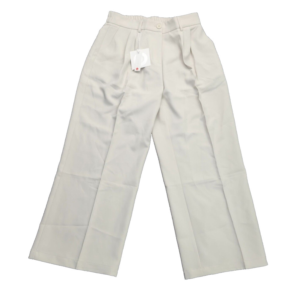 Decivi Women Loose Pleated Front Long Pants Wide Leg Trousers Solid Ivory Large